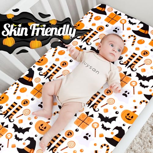 Image of UOMNY Halloween Pumpkin Crib Sheet for Boys Girls Pumpkin Ghost Fitted Crib Sheets for Standard Crib 52 X 28 Inch Toddler Crib Mattresses Sheet