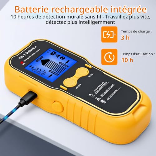 Détecteur Mural 5 en 1 Rechargeable – Stud Finder pour Bois, Métal et Câbles AC – vue 6