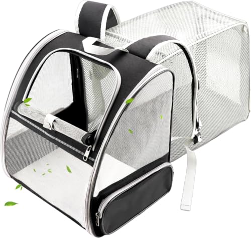 Image of Cat Backpack Carrier, Breathable Cat Carrier Pet Backpack for Kitty Small Dog Up to 15Lbs, Transparent & Foldable Pet Carrier for Travel Hiking (Expendable Black)