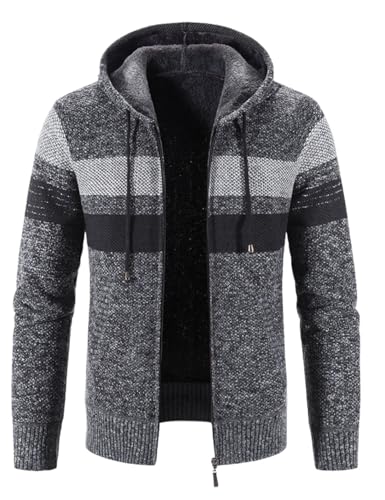 Image of Kinkia Men's Zip Up Hoodies Casual Long Sleeve Full Zipper Sherpa Fleece Lined Knit Cardigan Sweater Jacket with Pockets
