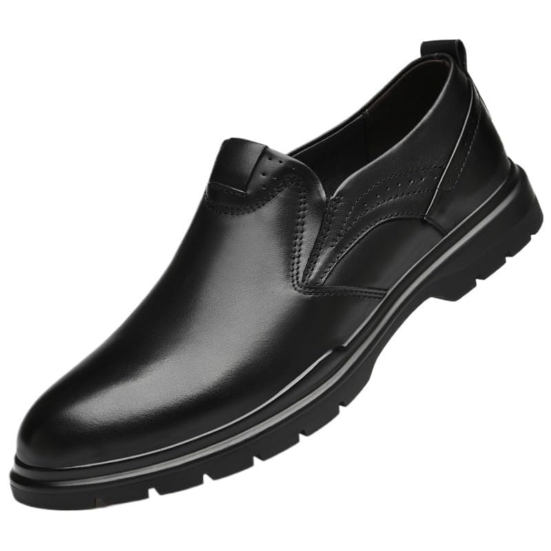 Men Formal Leather Oxford Dress Shoes Pointed Toe Brogue Slip-On Classic Business Comfortable Wedding Non Slip Durable Tuxedo Genuine Leather