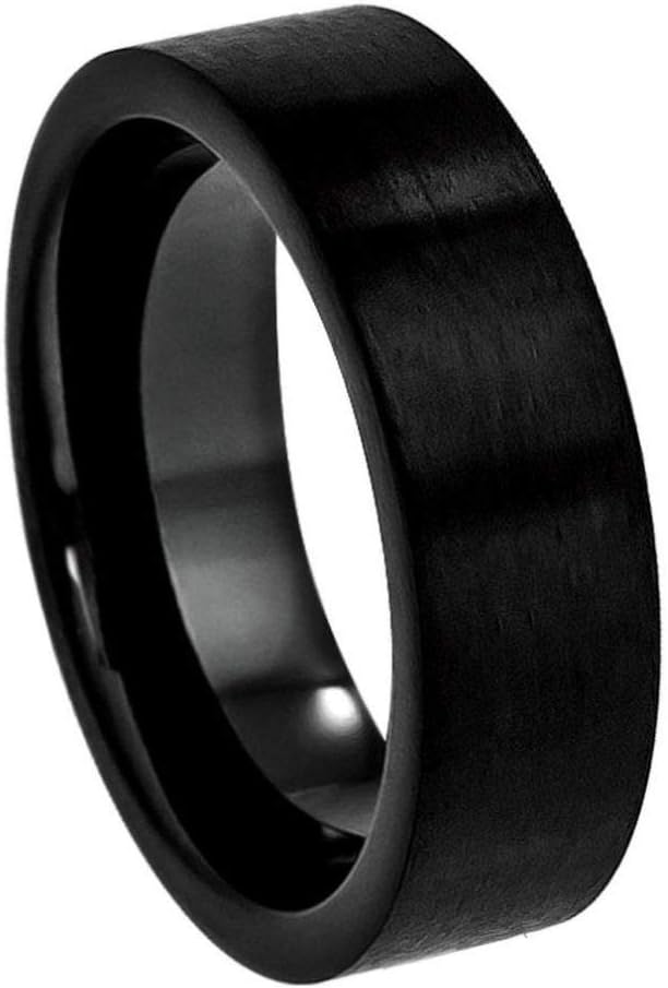 Black Ion Plated Tungsten Brushed Flat Pipe Cut Band Ring
