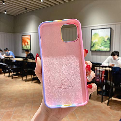 Yesunktt For Iphone 13 Personalized Creative Cute Rainbow Stripes Liquid Silicone Protective Phone Case, Gradient Colorful For Girls, Women, Men,Pink #TOP4