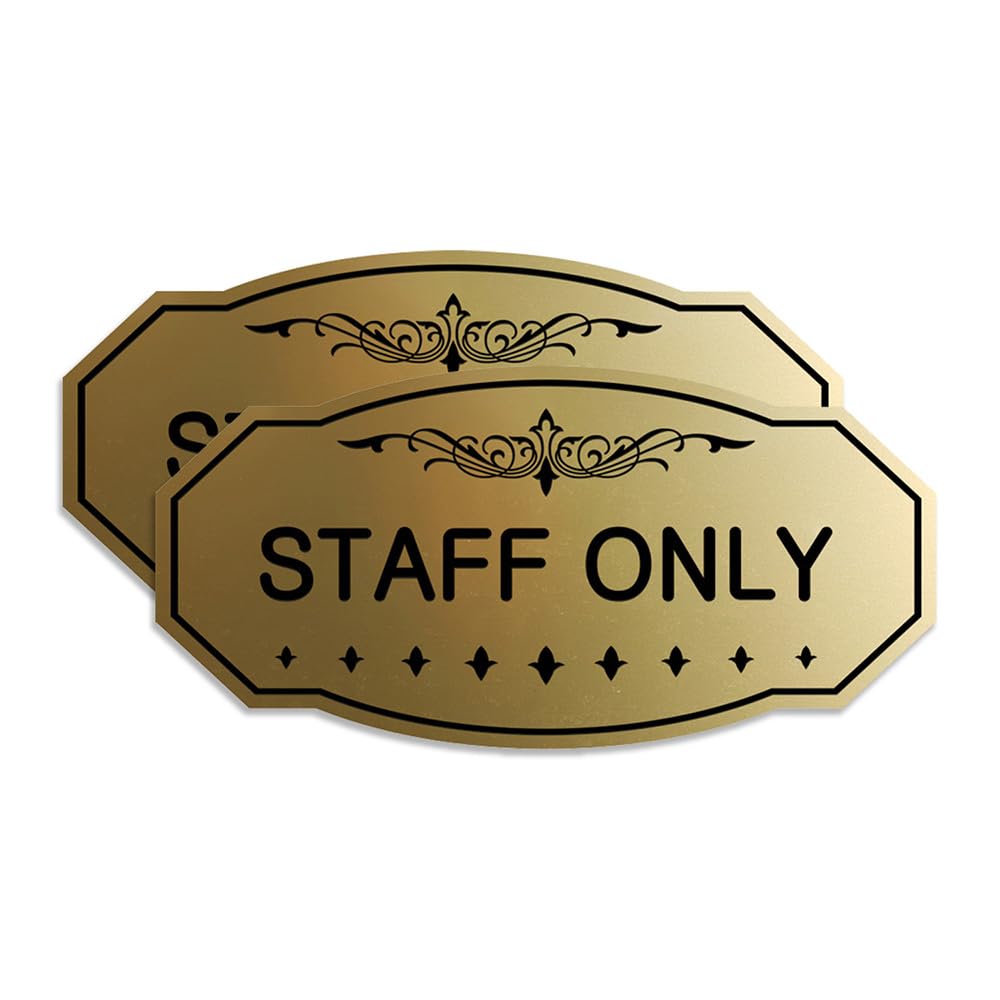 Signs ByLITA Victorian Staff Only Sign (Brushed Gold) - Large (2 Pack)