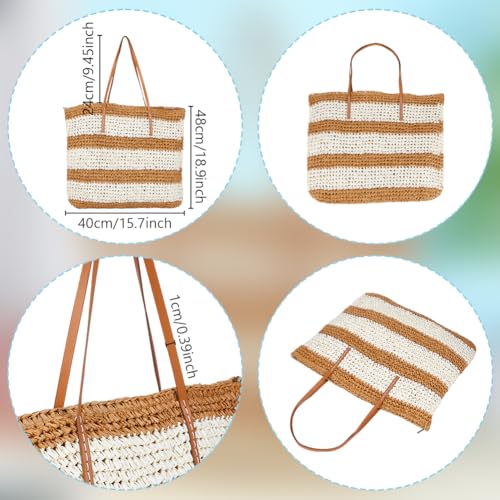 ORIGACH Large Striped Woven Straw Bag, Summer Woven Shoulder Bag For Women Crochet Beach Handmade Bag for Vacation Holiday3