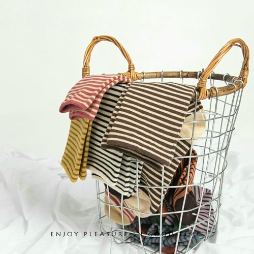 5 pairs - autumn and winter French plain striped socks, cotton student minimalist mid-tube socks3