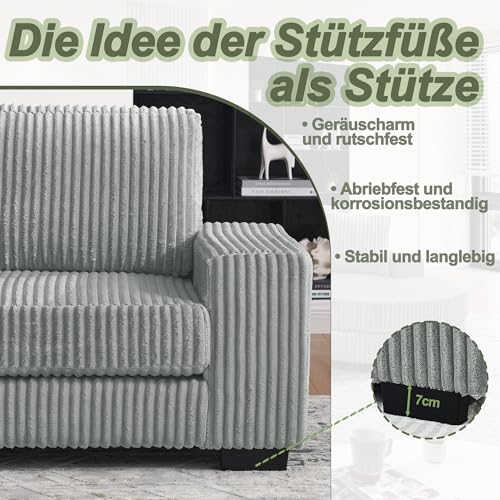 DUlVBPE L-förmiges Ecksofa – 4-Sitzer Sofa, 256.5 x 133.5 x 89 cm, Klassisches Corduroy, Modulares Design mit Ovalem Hocker, 2 Kissen Inklusive, Ideal für Wohnzimmer, Apartments & Büros, Gray – Bild 7