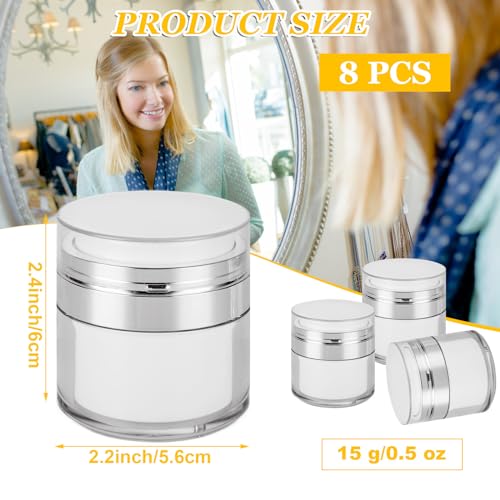 8 Pcs Airless Cream Jar, 0.5 Oz Vacuum Bottle, Portable Refillable Cosmetic Container, Moisturizer Container for Creams, Gels & Lotions, Skincare Cream2