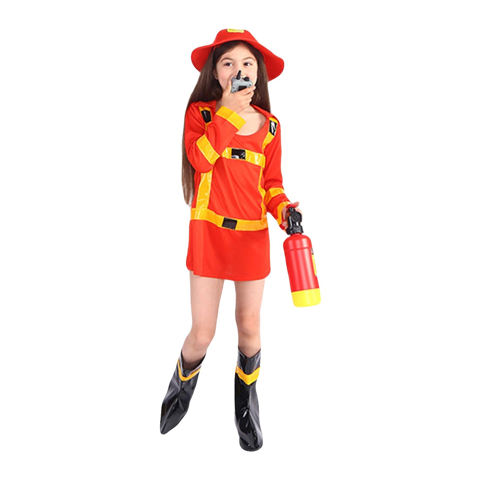 MOVAWAKY Fireman Costume For Boys And Girls 2-3 Years Firefighter Outfit Toddler Dress Up Kit Fancy 7-8 With Extinguisher Helmet Badge Bullhorn & Jacket Age 3+ Book Week (#A3-Orange,11-14 Years)