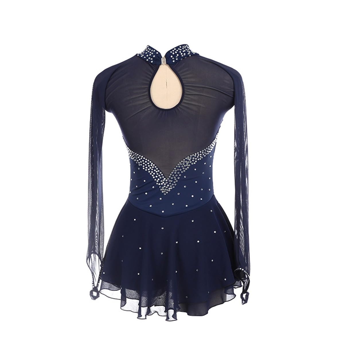 Vestido Patinaje Artistico Vestido Patinaje Artístico De Manga Larga para Mujer con Pedrería Ballet Maillot Falda(Navy Blue,XX-Large)