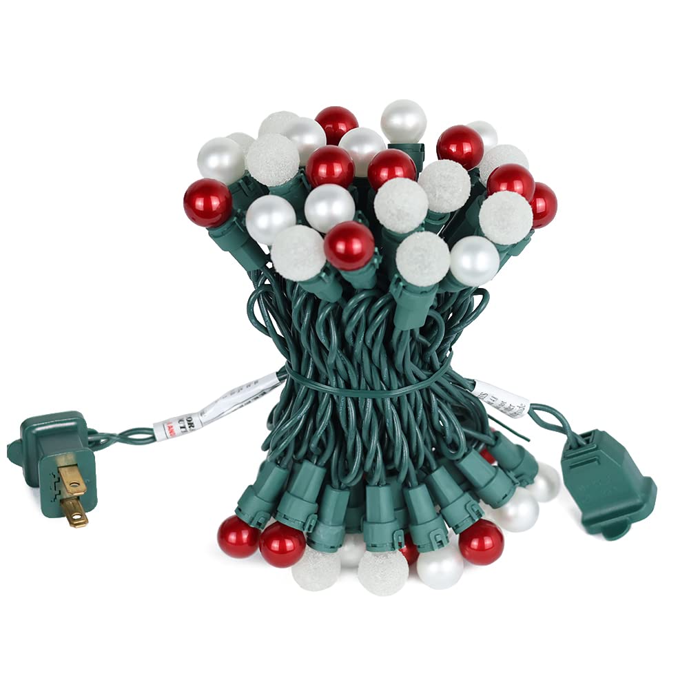 ESOLTON Christmas String Lights 50 LED Warm White & Red Color G15 Glass Lights Globe String Light Plug in UL Certified Outdoor Indoor String Light for Holiday Party Christmas Tree Decor