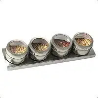 Porta Temperos Inox Imã De Geladeira 4 Potes 50g Condimentos Cozinha Magnético X-Matte