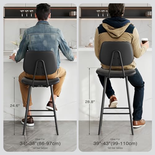 Image of Raynesys 29-Inch Leather Bar Stools Set of 2 with High Backrest, Black