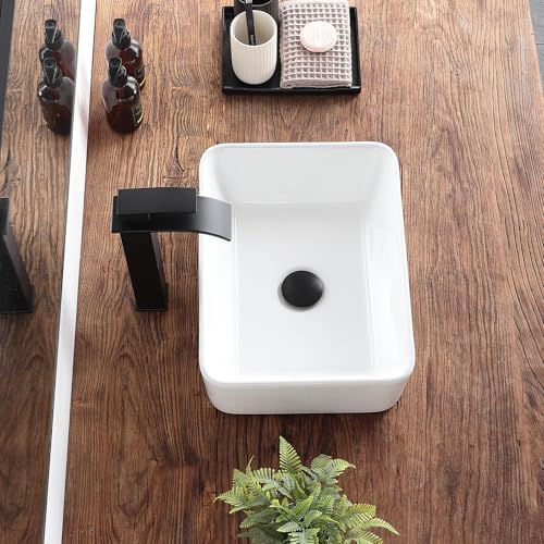 KDKSC Vessel Sink 16"x12" Rectangular White 16 Inch Bathroom Sink Porcelain Ceramic Modern Above Counter Bathroom Sinks by KDKSC - Image 5