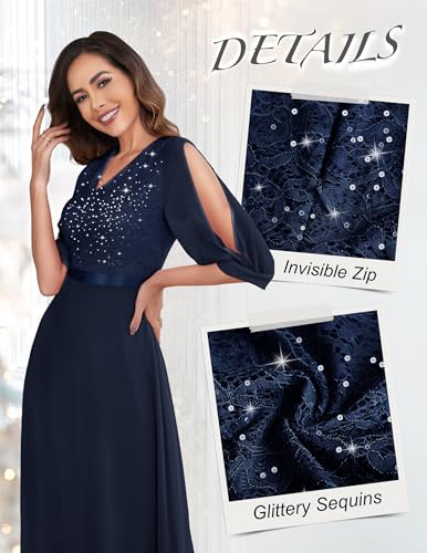 Image of Wedtrend Women's Sequin Dresses Sparkly Glitter Dress Split Sleeves Formal Dresses Maxi Evening Dress