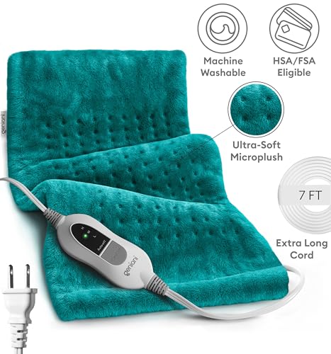 Image of GENIANI Electric Heating Pad for Back Pain & Cramps Relief, Electric Throw, Self Care Gifts for Women, Heating Pad for Neck & Shoulder, Machine Washable Microplush, Auto Shut Off12x24 inch, Viridian Green