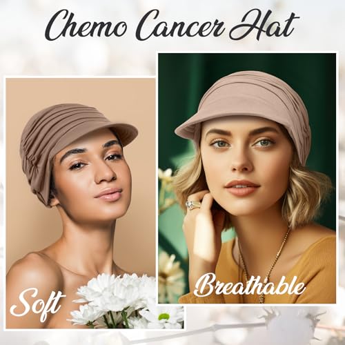 Image of 6 Pcs Chemo Cancer Hat for Women Breathable Bamboo Newsboy Baseball Cap Soft Headwear for Cancer Patient Hair Loss