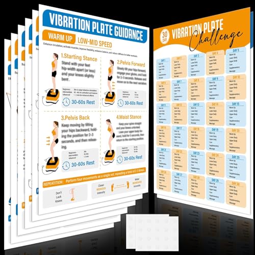 Vibration Plate Exercise Machine Poster Vibration Platform Poster 6 Workout Guidance & 2 Reusable Planner Comprehensive Whole Body Wave Vibrating Exercise Machine Chart Workout Poster for Home Gym