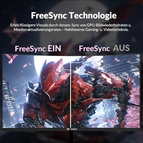 CRUA 24 Zoll Curved Gaming-Monitor 200 Hz|165 Hz|144 HZ|1080P|PC Monitor Computer 100% sRGB-Farbumfang kompatibel FreeSync G-sync|Rahmenlos|HDMI|DisplayPort,VESA-
