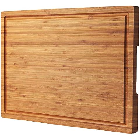 Bamboo Wood Cutting Board for Kitchen, 18" Large Cheese Charcuterie Chopping Block with Side Handles and Juice Grooves Cover
