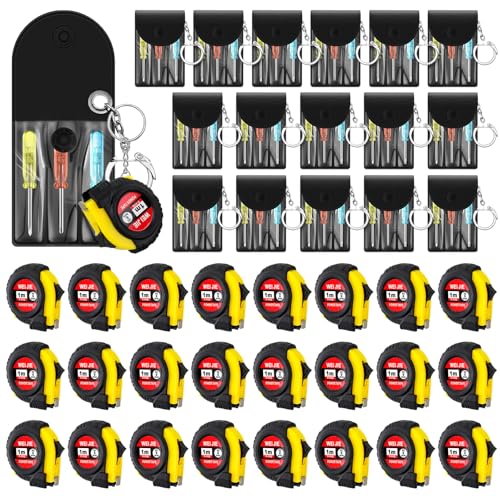 Image of 40 Pcs Mini Screwdriver Tape Measure Keychains Set Mens Gift Bulk for Dad Adult Christmas Tool Birthday Party