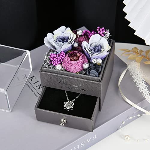 Artificial Flowers Gifts For Women Valentine For Her Gifts Mom Birthday Gifts Gift Cards Mothers Day For Grandma Gifts Mothers Day Flowers For Delivery Preserved Flower Gifts Box(Purple) #TOP4