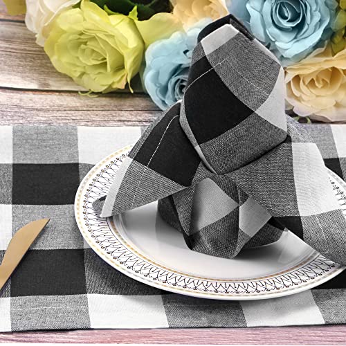 Image of Cotton Cloth Napkins Set of 4 Blend Buffalo Plaid, 20 x 20 Inch Washable Dinner Napkins, Checks Reusable Table Napkins for Restaurant, Party, Wedding, Holiday, Farmhouse, Black and White