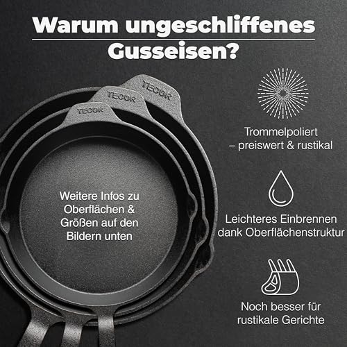 TECOR Gusseisenpfanne Induktion 28 cm ungeschliffen, universell, natürlich – Ansicht 6