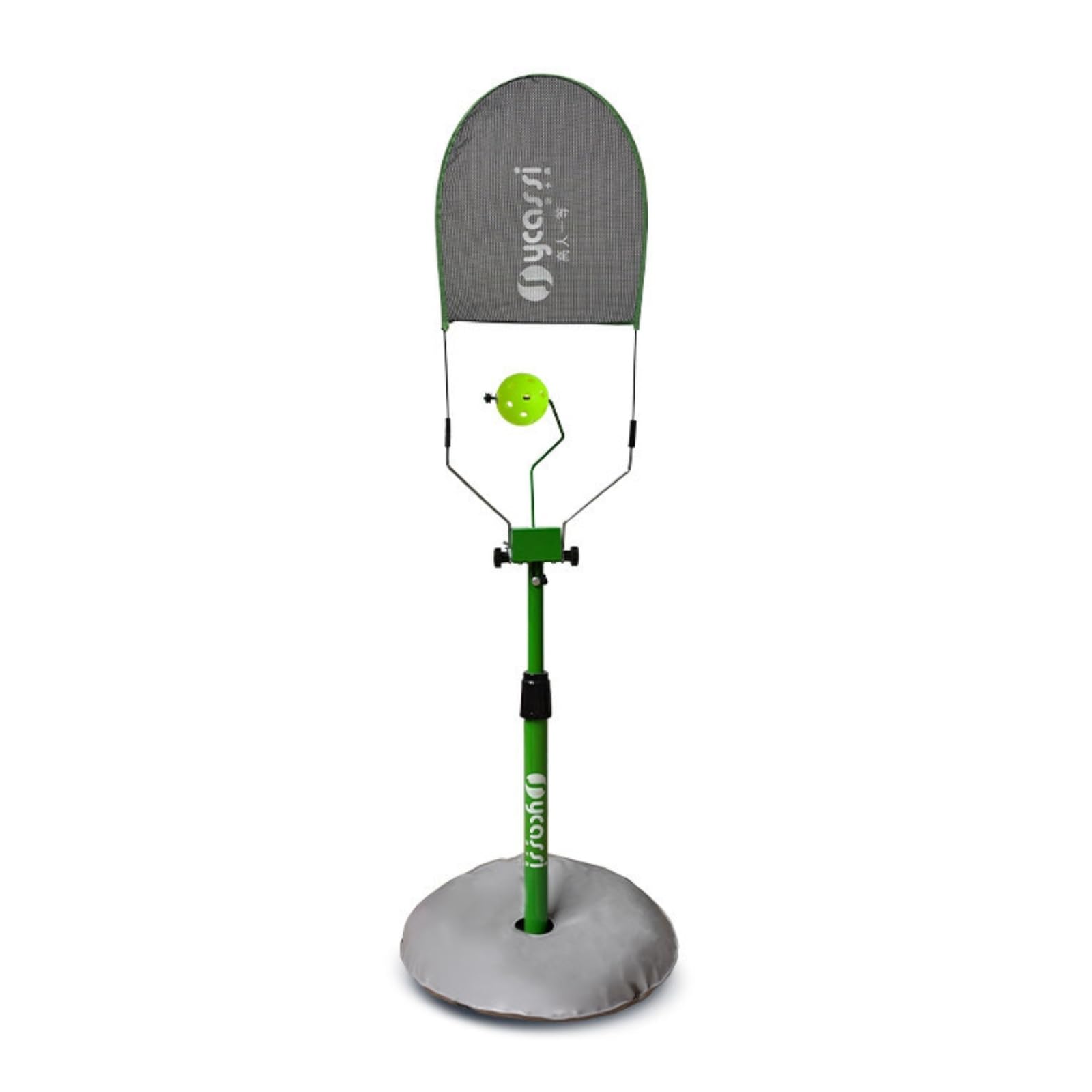Pickleball Dispositivo Allenamento Racchetta Pagaia Palla con Braccio a Molla Curvo Palla Forata Palo Regolabile Base Zavorrata Copertura Grigia