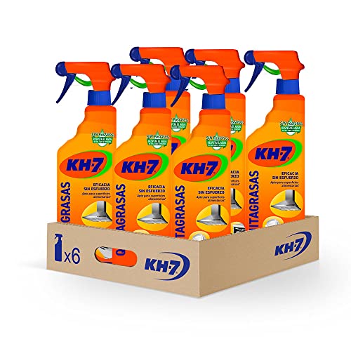 KH-7 Quitagrasas, Desengrasante, Elimina sin esfuerzo la grasa y suciedad de la cocina, ropa o exterior, Para todo tipo de Superficies y Tejidos - Pulverizador 650ml, 6 unidades