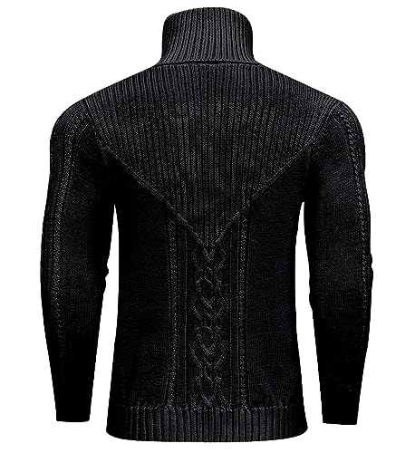 Men's Turtleneck Sweater Cable Knitted Pullover Sweater4