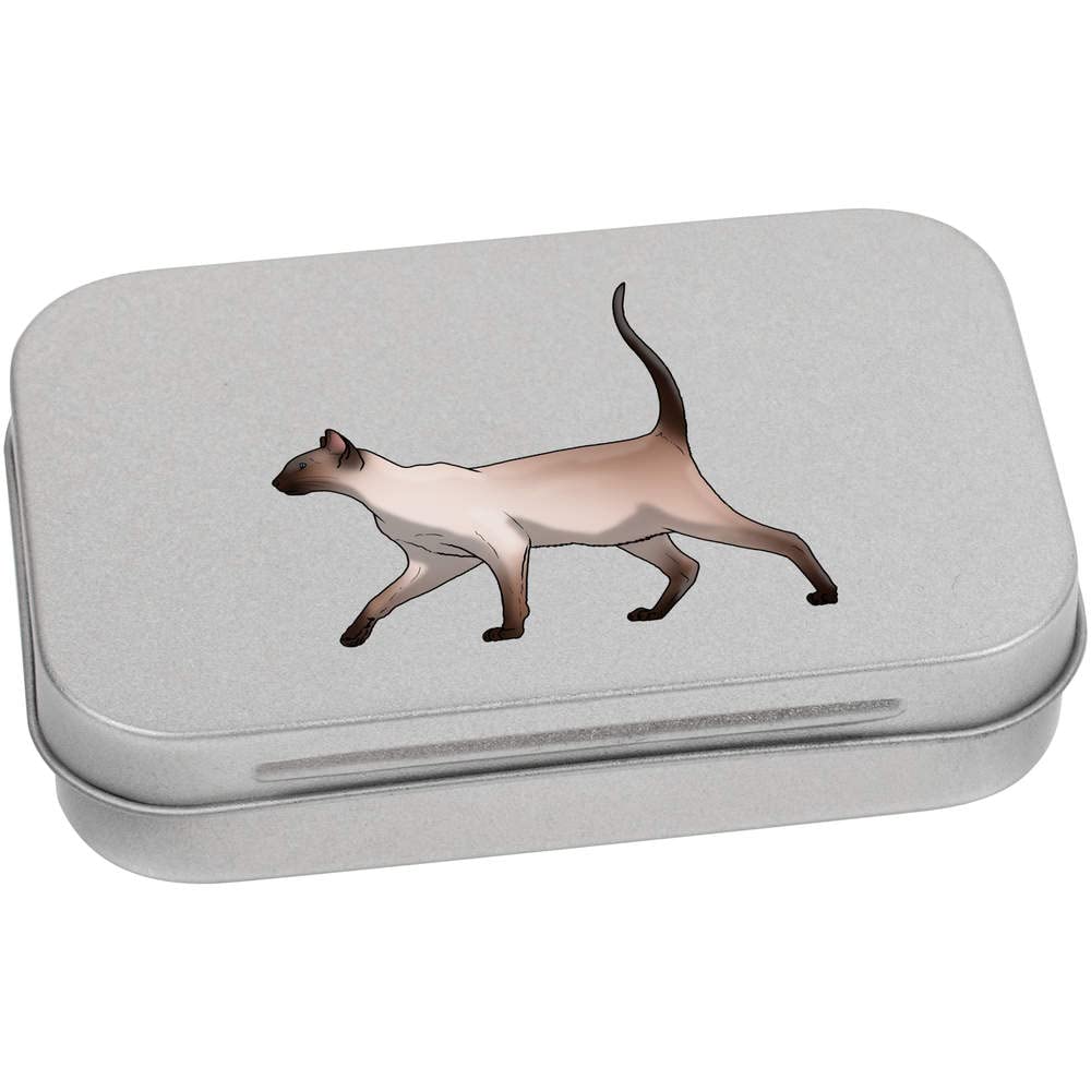 Azeeda 95mm 'Walking Siamese Cat' Metal Hinged Tin/Storage Box (TT00195459)