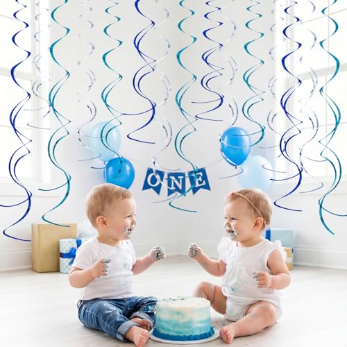 Image of Ceiling Swirl Foil Decorations Hanging Plastic Streamer Themed Swirl Party for Birthday Wedding Baby Shower Sea Nautical Themed Party, Pack of 28
