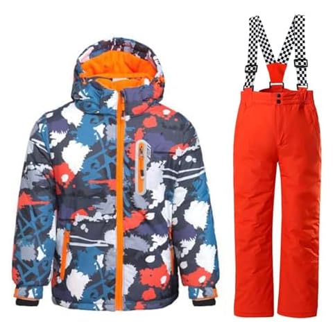 WOWULOVELY Boy's Ski Jacket Pants Windproof Snowsuit 2-Piece Set Snowboarding Outwear Ski Suit Unisex(Red+red,Size 10) Cover