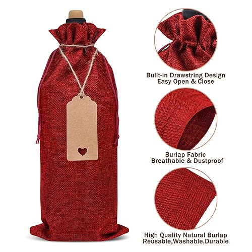 Image of Sailup Burlap Wine Bags 12 Pcs Wine Bottle Gift Bags With Drawstrings Tags & Ropes for Christmas Weddings Holiday Party, Birthdays, Travel, Blind Tastings, Reusable Home Storage 750ml