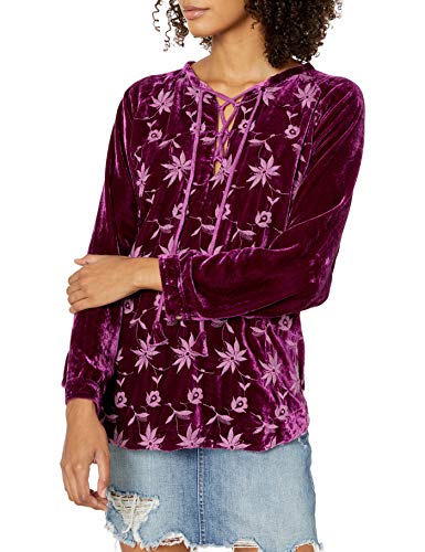 Pete & Greta by Johnny Was Women's Long Sleeve Velvet Embroidered Blouse, Plum, X-Large