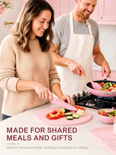 Image of Astercook Knife Set with Clear Block and Sharpener 22Pcs Pink | Dishwasher Safe, Space-Saving Clear Knife Block, for Everyday Home Cooking