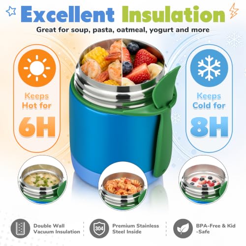 Image of 10oz Soup Thermo for Hot Food Kids,Lunch Thermo Kids Food Jar with Spoon Hot Insulated Food Containers,Leak Proof Stainless Steel Wide Mouth Lunch Food Jar for School(Blue)
