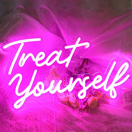 Image of Treat Yourslef Neon Signs Pink LED Letter Neon Light Sign USB Power for Wall Decor Bedroom Wall Birthday Party Christmas Wedding Decoration(16.5 * 8.7)