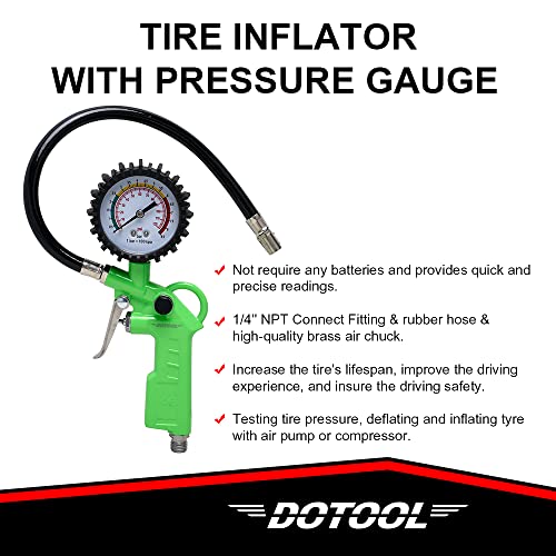 Dotool Tire Inflator With Pressure Gauge 100 Psi With Gauge And Longer Rubber Hose #TOP3