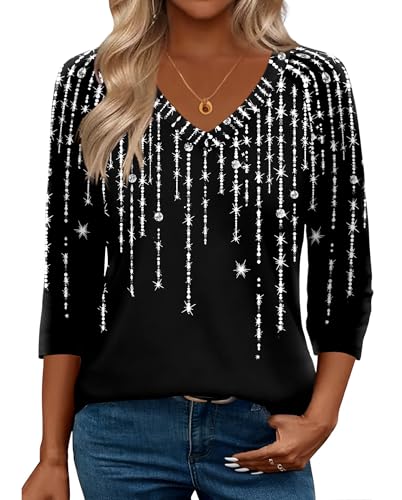Image of Zeagoo 3 /4 Length Sleeve Womens Tops Casual V Neck Shirts Soft Basic Tees Business Work Blouses
