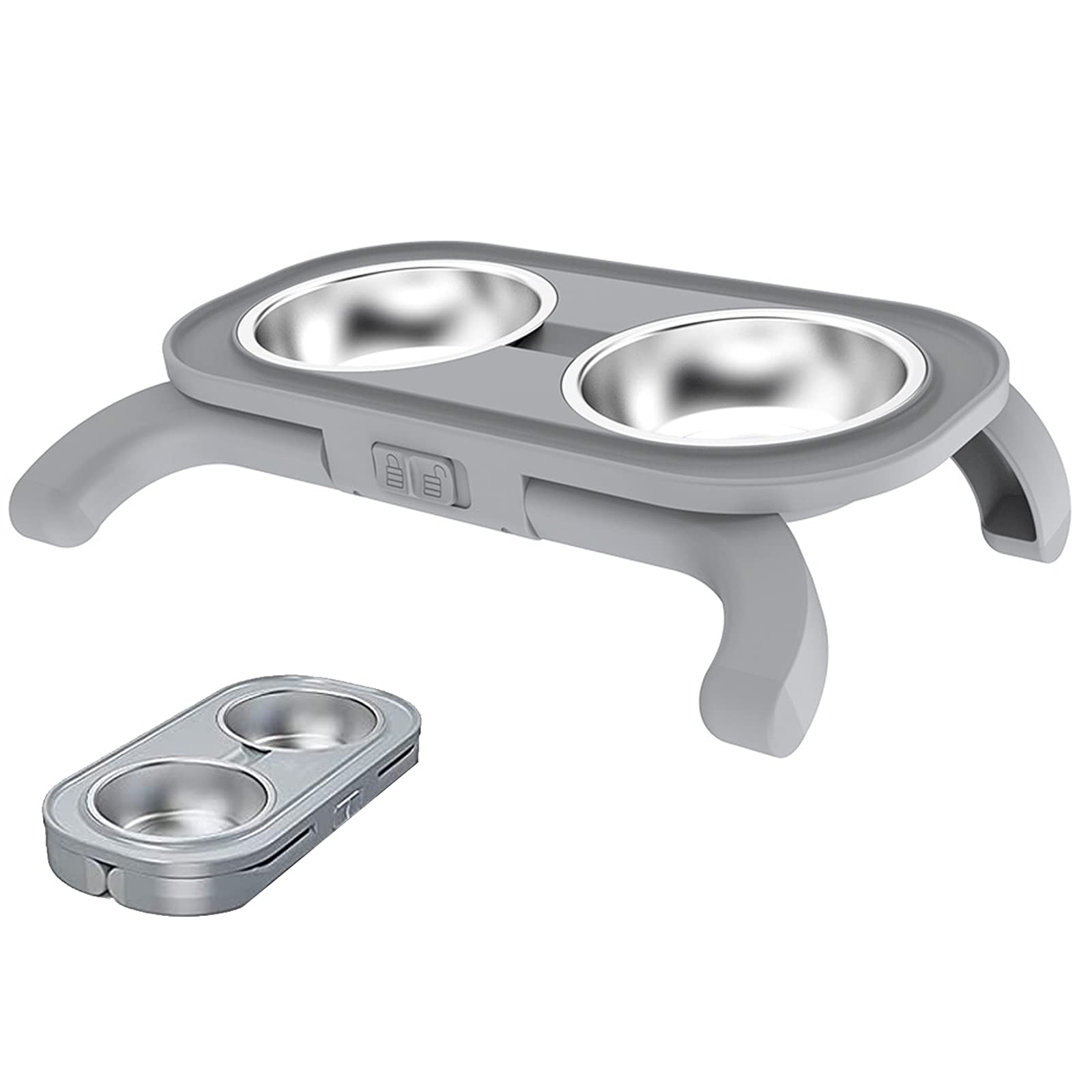 Comedero Para Gatos Perros Elevados,Alturas Ajustables,Comedero Y Bebedero Para Mascotas Con Extraíbles Doble Del Acero Inoxidable Cuencos De Agua Para Golosinas Para Cachorros Gatos Perros ,Gris