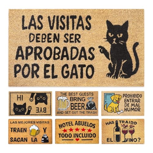 LUA VIKA Felpudo Entrada casa Originales y Divertidos - Aprobado por el Gato - 40x70 cm - Alfombra Entrada casa Exterior e Interior - Felpudo Coco - Resistente y Antideslizante