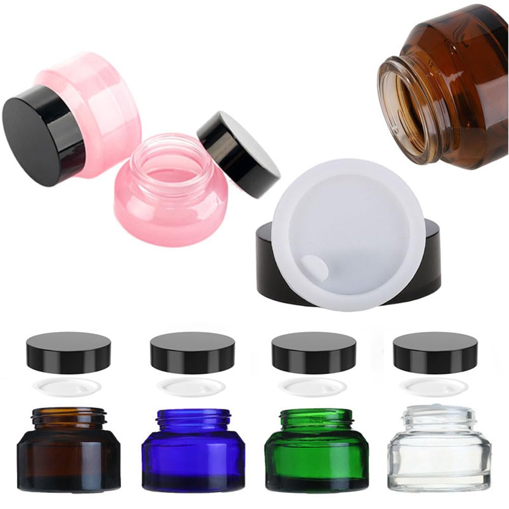 20 Pezzi Flaconi Vuoti in Vetro 15/30/50 g con Coperchio Nero Ricaricabili per Crema Viso Contorno Occhi Lozioni e Cura della Pelle Contenitori Cosmetici Portatili da Viaggio (20,15g,Trasparente)