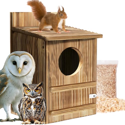 Squirrel Houses Owl House Bird Houses for Outside Owl Box Birdhouses for Outdoors Wooden Bird Nesting Boxes with Shavings for Wildlife Lovers Easy Assembly Required