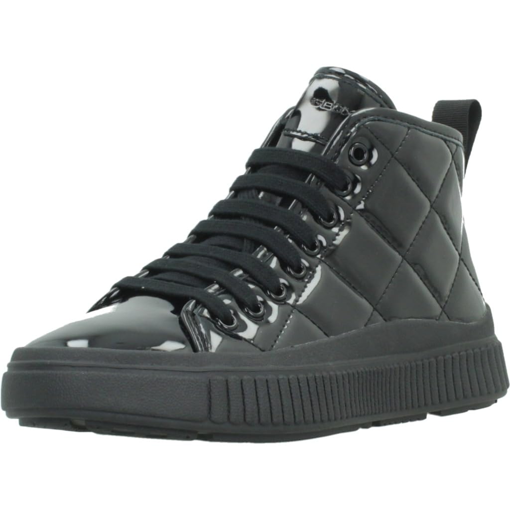 Geox Laquinny Hi Top Zip Black patent Kids Girls shoes J56M3F-C9999 in a Plain Man-made in Size 35