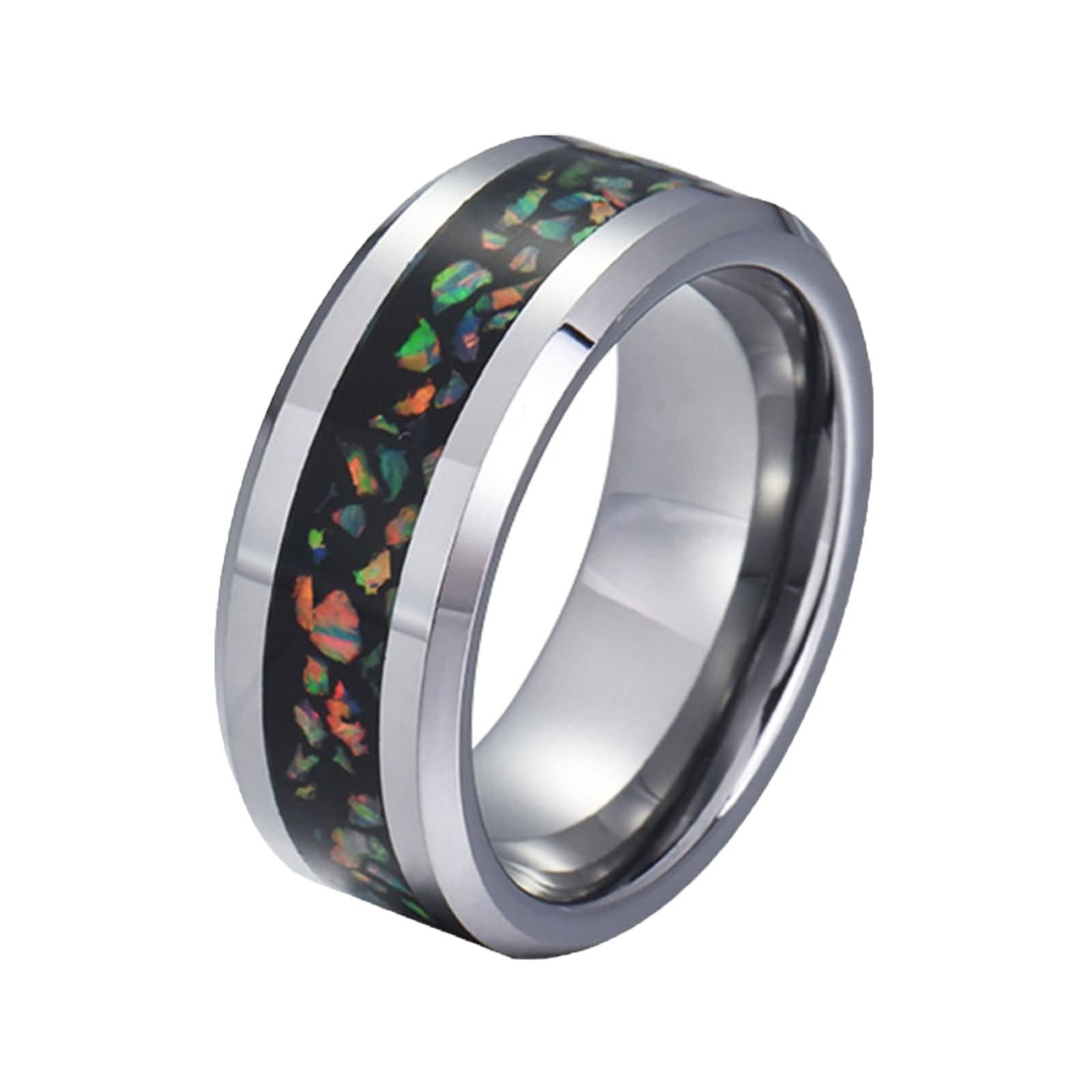 Anello Uomo Fascia Larga Acciaio Creato Anello Opale per Le Uomo Anello Uomo con Incisione 8MM Anello Acciaio Argento Misura 12-31
