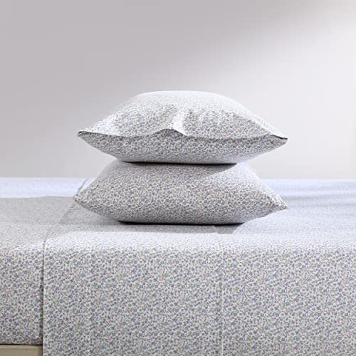 Image of Laura Ashley - Full Size Sheet Set, Crisp & Lightweight Cotton Percale Bedding with Fitted Sheet and Pillowcases, Floral Room Decor, Deep Pocket, College Dorm Room Essentials (Emogene Purple)