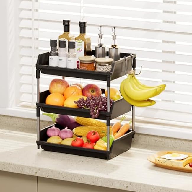 Lifewit Plastic Stackable Storage Baskets,Fruit Basket for Kitchen Counter,Multi-Functional Stackable Storage Containers Shelves