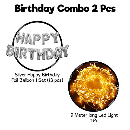 Image of Party Propz Silver Happy Birthday Decoration Kit -2Pcs HBD Foil Balloon With Led Light | Birthday Decorations Items | 40th birthday decorations for men | 60th birthday decoration items (Foil)